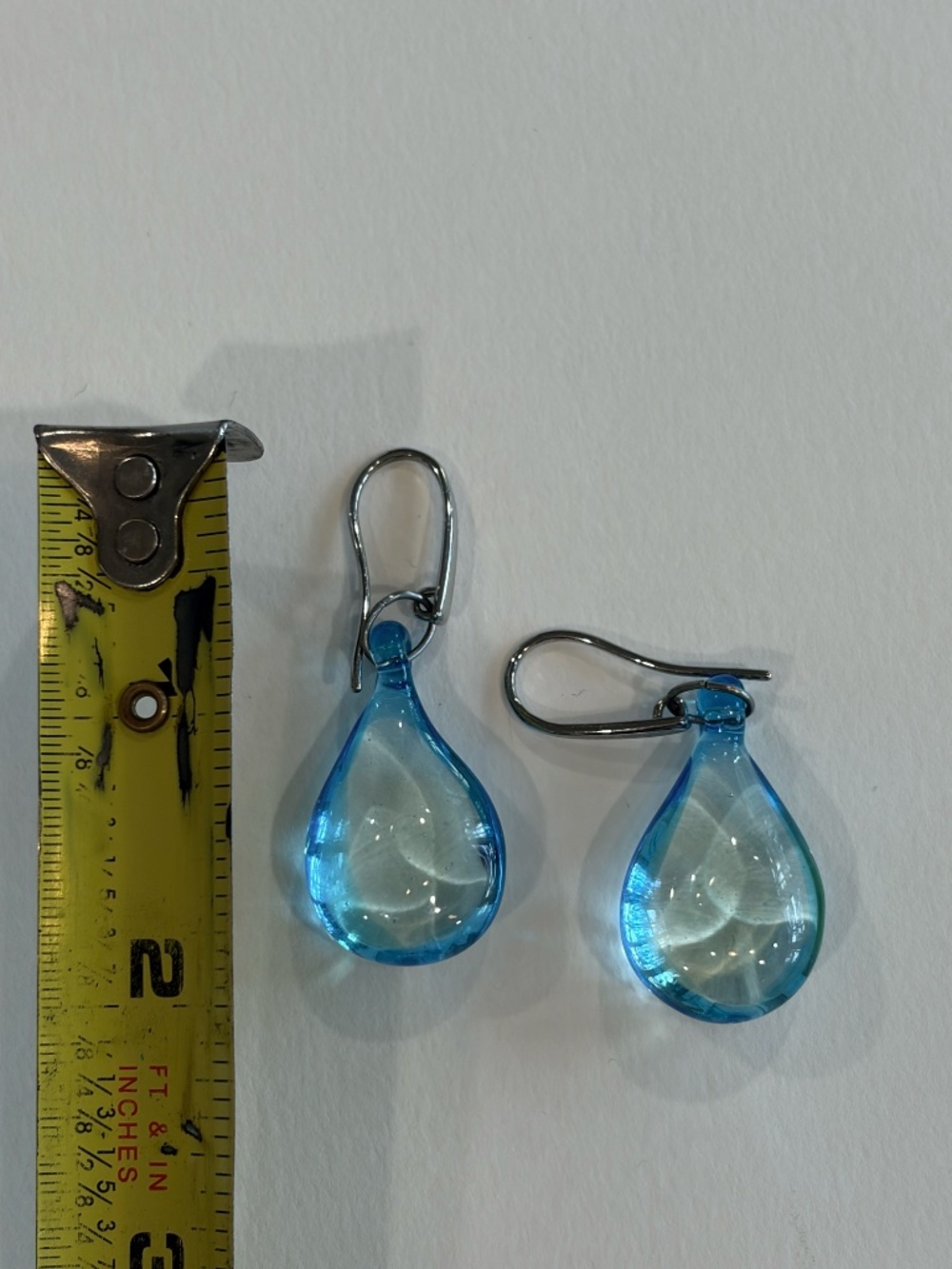 Murano Glass Blue Teardrop Earrings Capri Italy Artisan Italian Jewelry - Picture 2 of 4